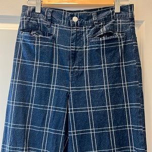 Wide Leg Denim - Window Pane Print